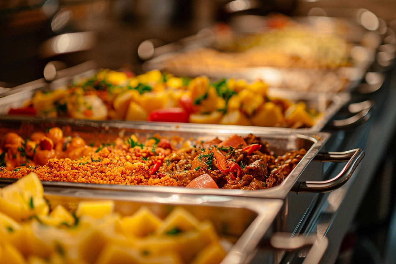 Image displaying a bin for food waste at a buffet, highlighting the issue of food waste and the importance of mindful eating practices.
