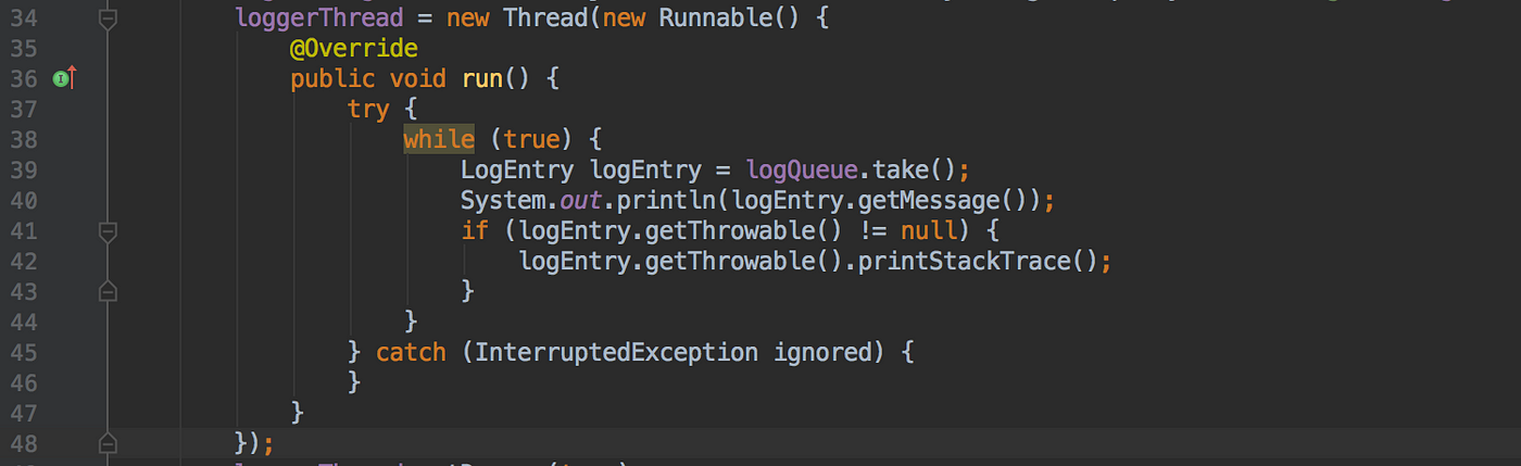 Java code example showing class and method definitions